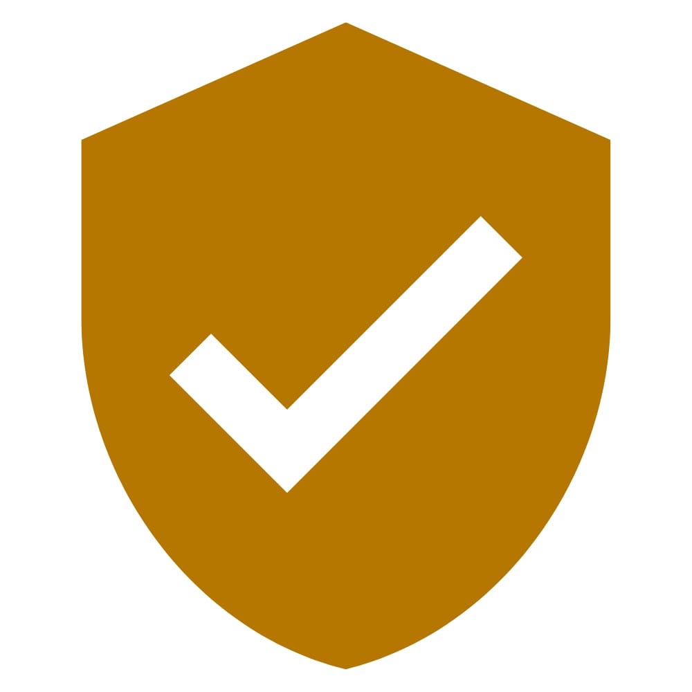 A gold shield with a large white checkmark in the center, symbolizing security, protection, or verification. A gold shield with a large white checkmark in the center, symbolizing security, protection, or verification.